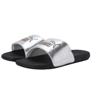 Puma Cool Cat 2.0 Metallic Shine Slides in Silver/Gold